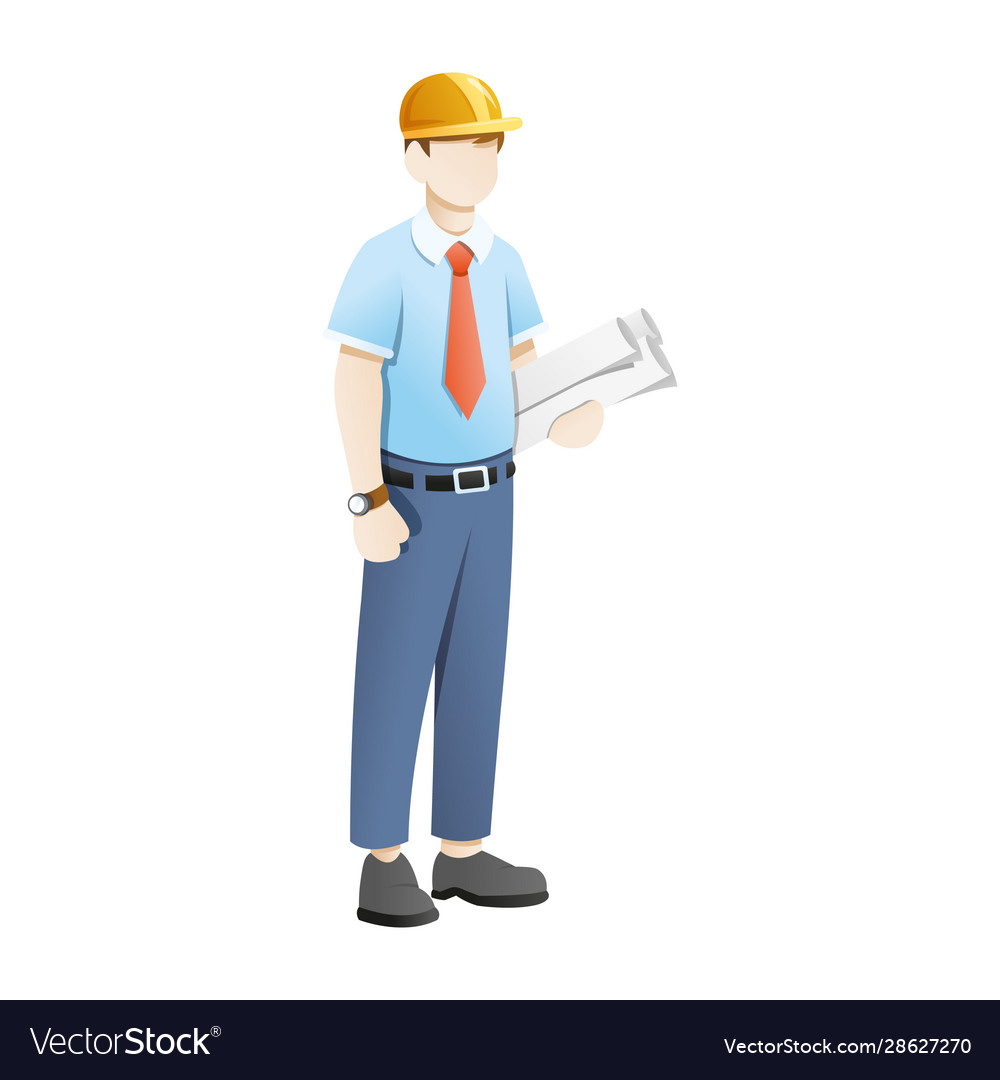 Engineer carry blue print sheets on white Vector Image