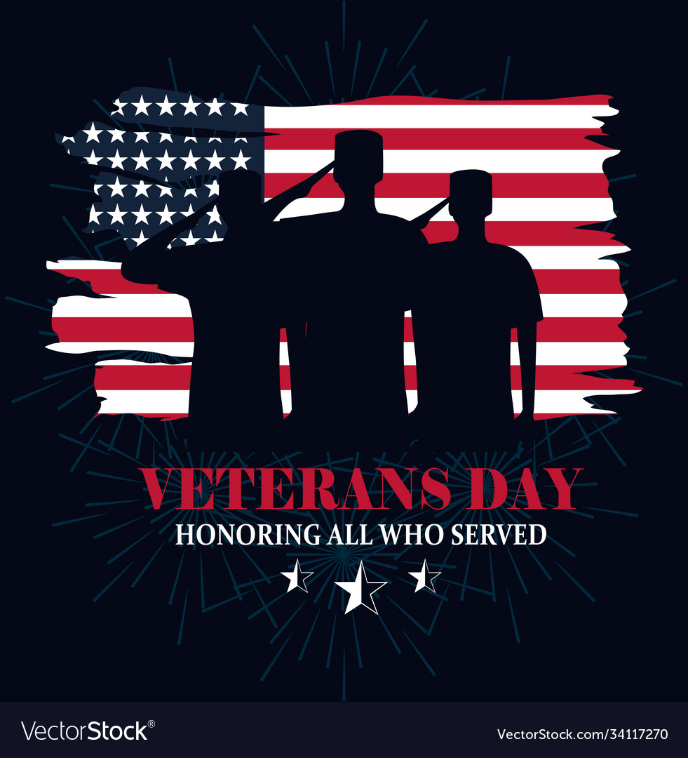 Happy veterans day grunge american flag soldiers Vector Image