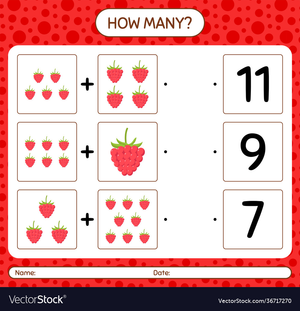How many counting game with raspberry worksheet Vector Image How many counting game with raspberry worksheet