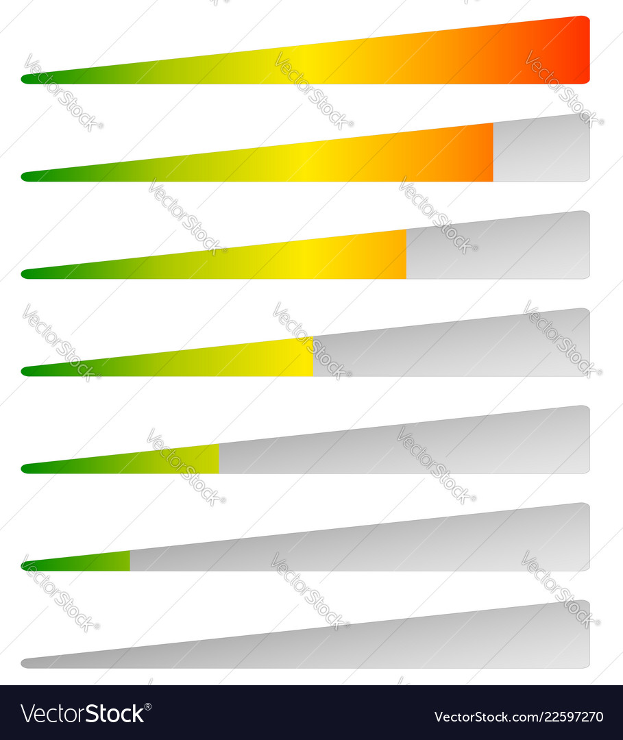 Loading progress bars indicators levels from low vector image Loading progress bars indicators levels from low