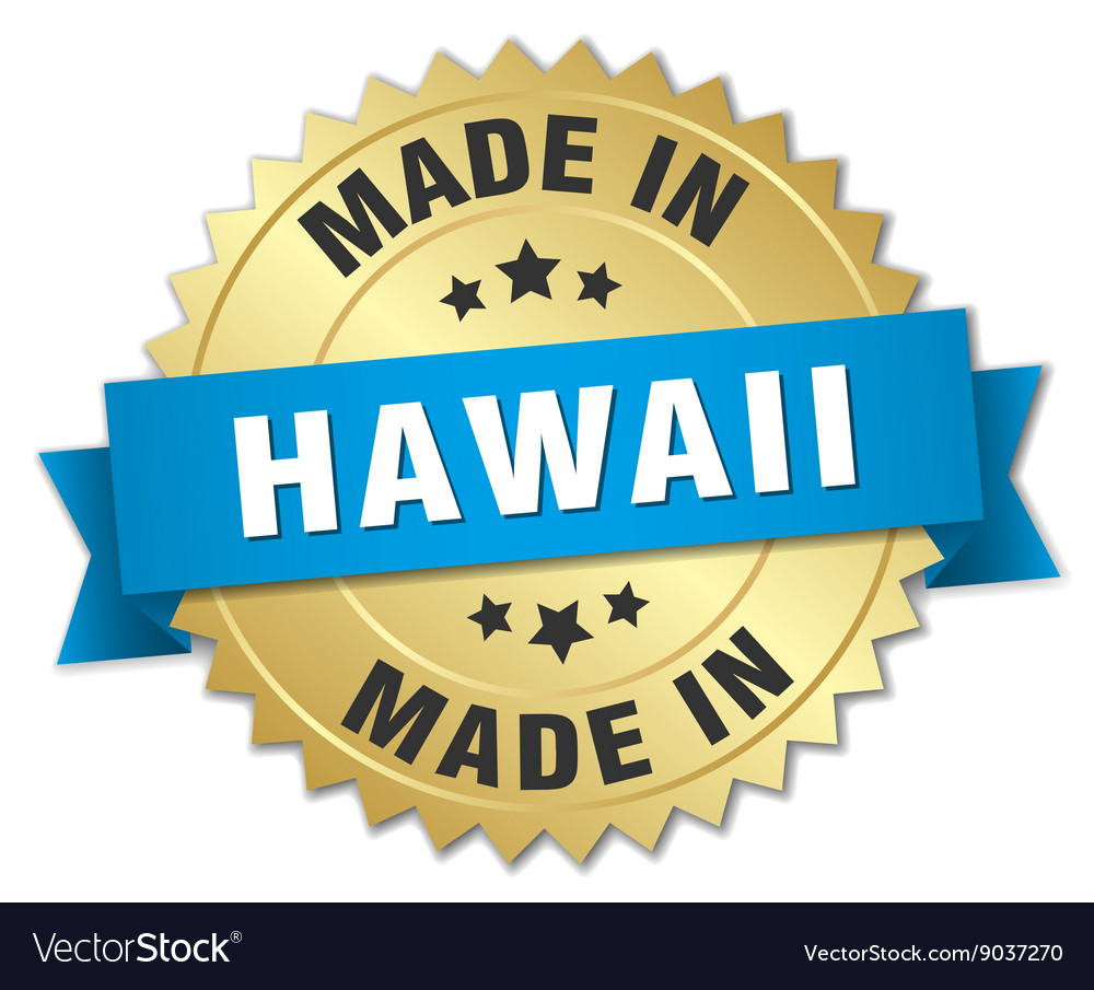 Made in hawaii gold badge with blue ribbon Vector Image