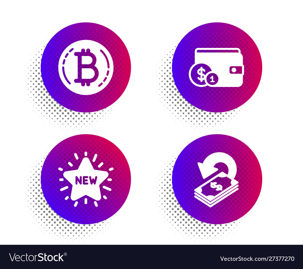 New star buying accessory and bitcoin icons set