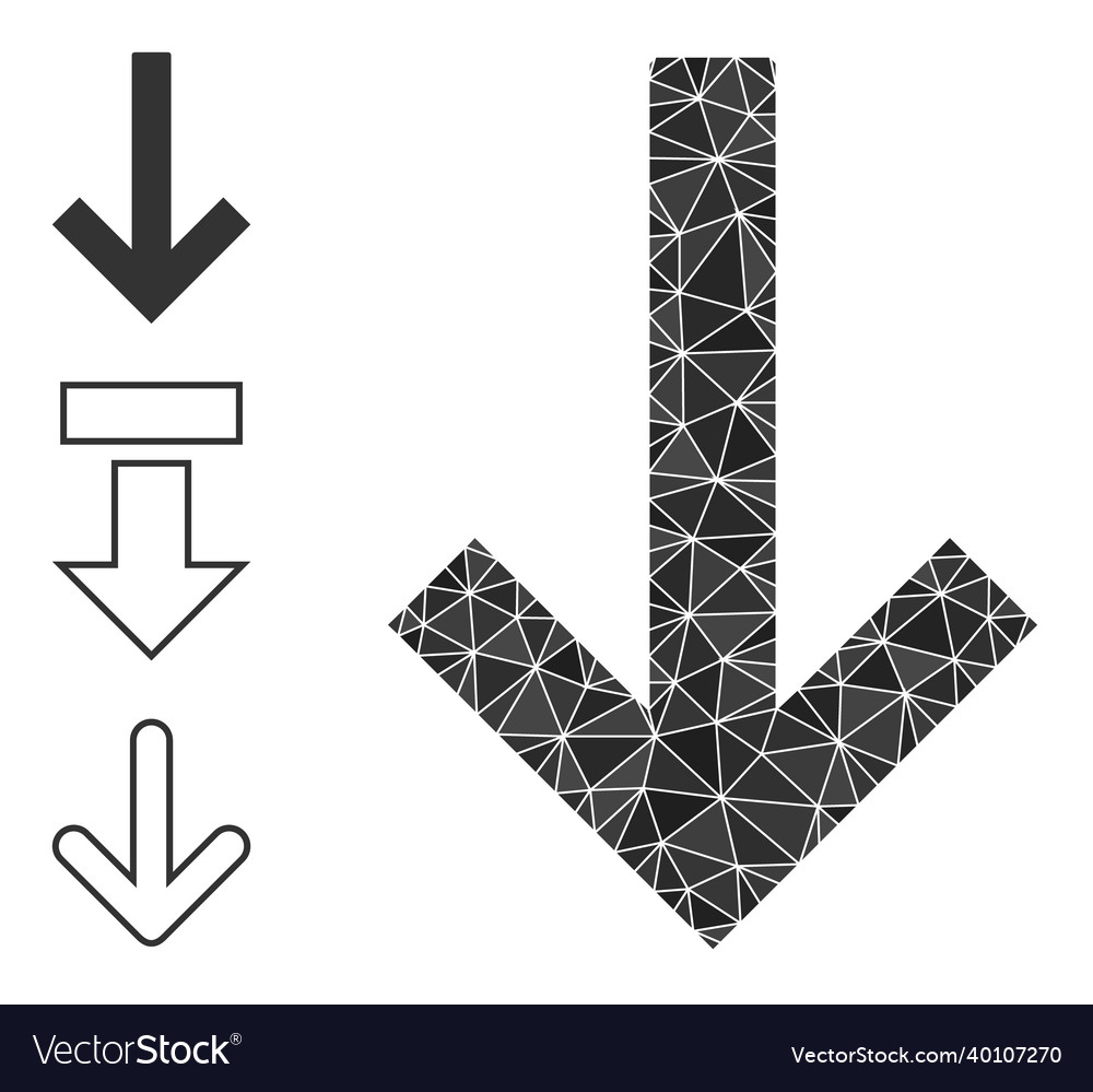 Polygonal down arrow icon with similar