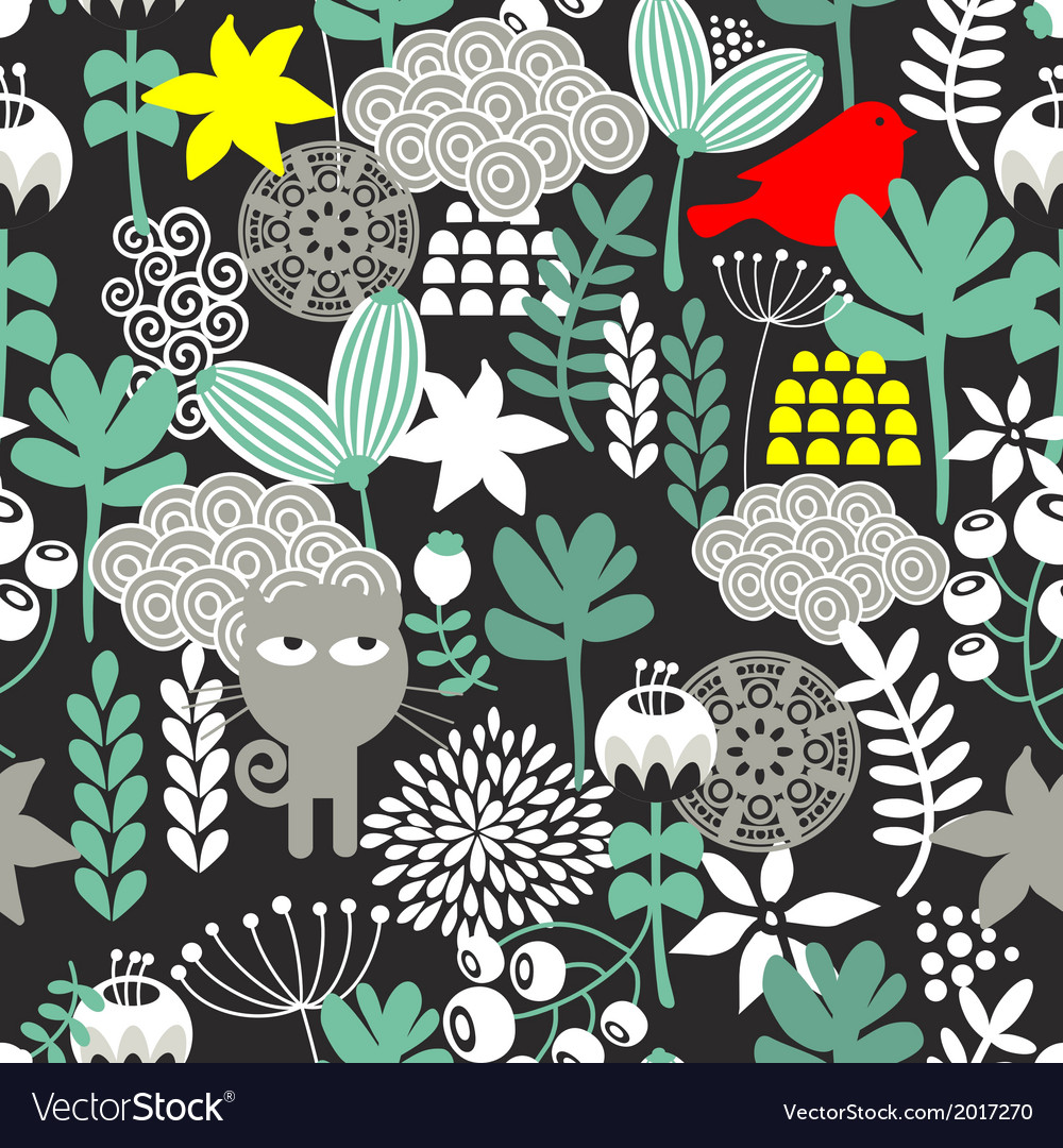 Seamless pattern with black cat