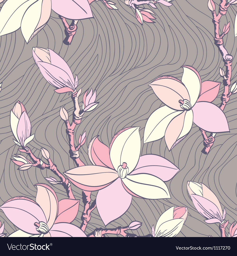 Seamless Vintage Pattern With Magnolia Flower Vector Image 7384