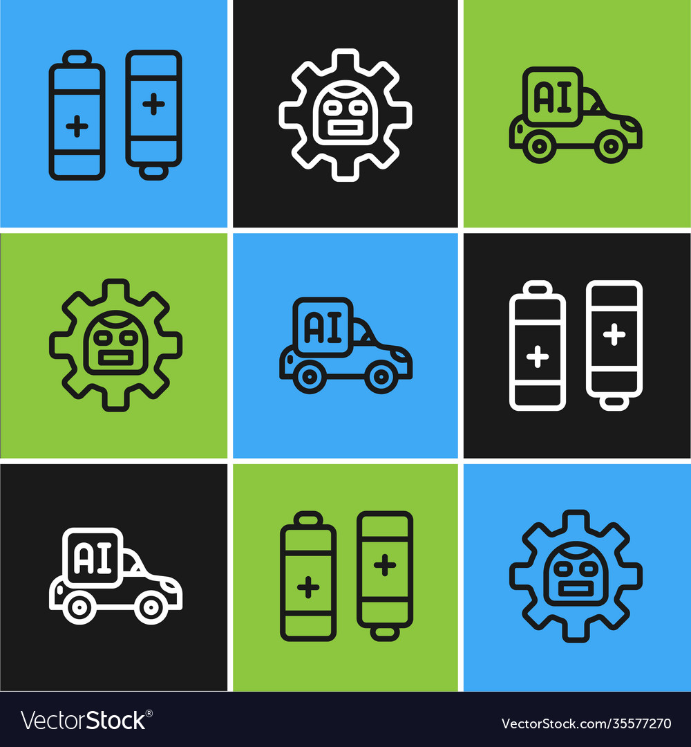 Set line battery autonomous smart car and robot vector image Set line battery autonomous smart car and robot