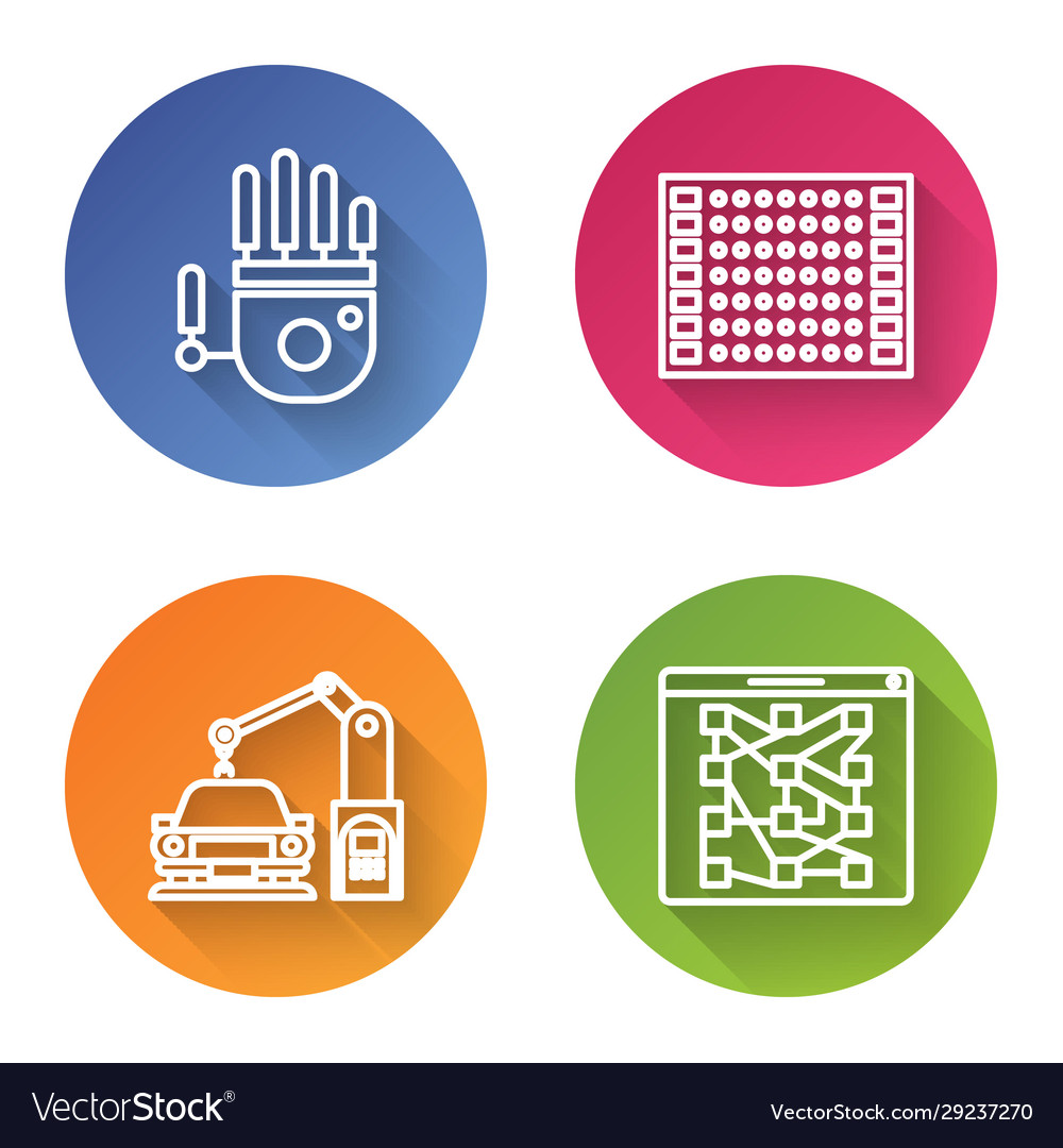 Set line mechanical robot hand printed circuit vector image Set line mechanical robot hand printed circuit