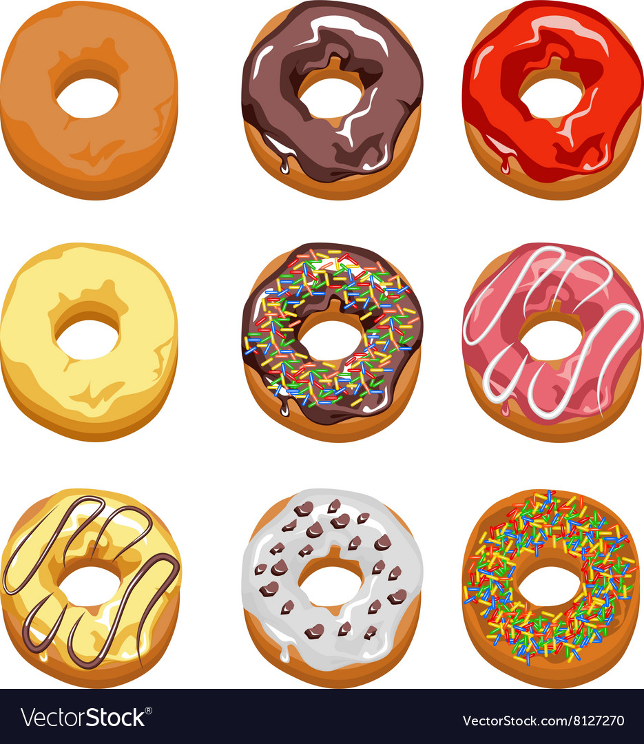 Set multi-colored donuts Royalty Free Vector Image