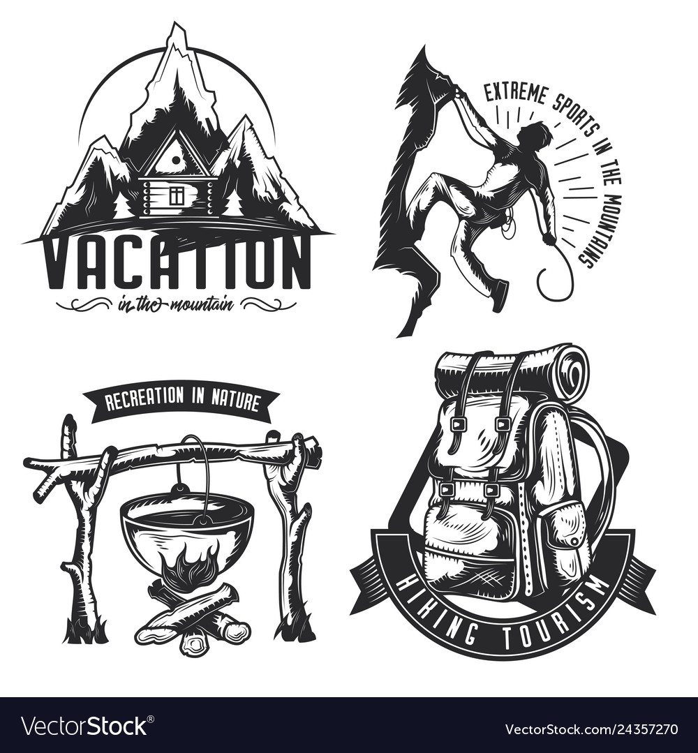 Set of camping emblems labels badges logos vector image Set of camping emblems labels badges logos