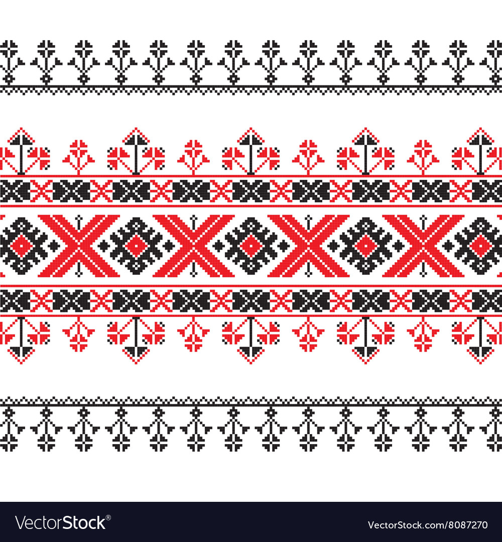 Set of ethnic ornament pattern in red and black