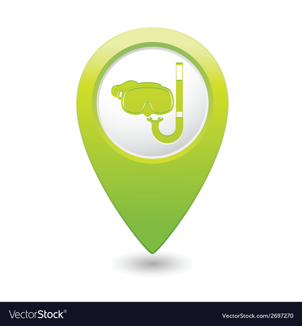 Snorkel and mask symbol green map pointer