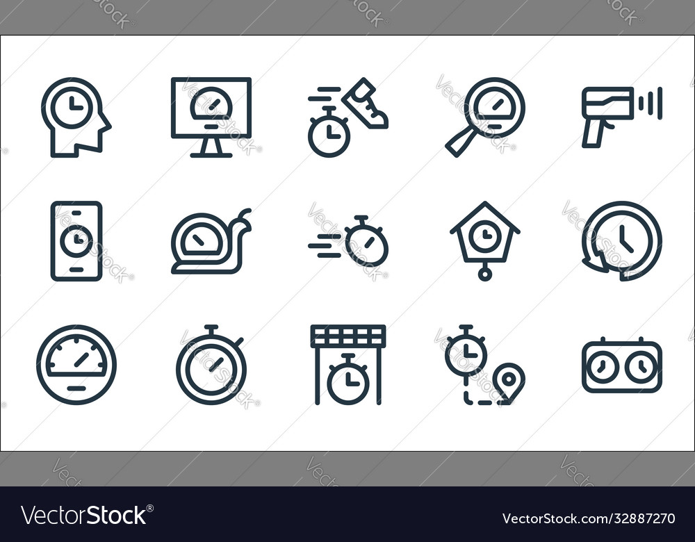 Speedometer and time line icons linear set vector image Speedometer and time line icons linear set