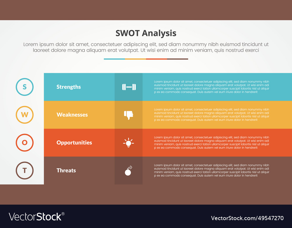 Swot business framework strategic template Vector Image