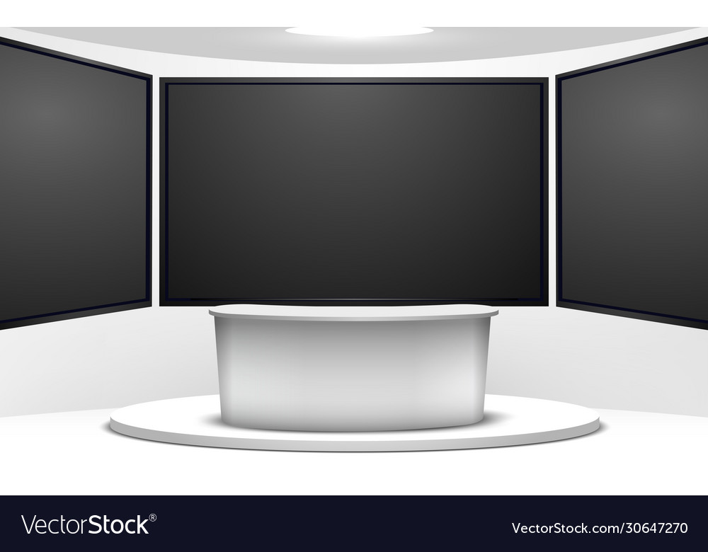 White Table And Lcds Background In News Studio Vector Image