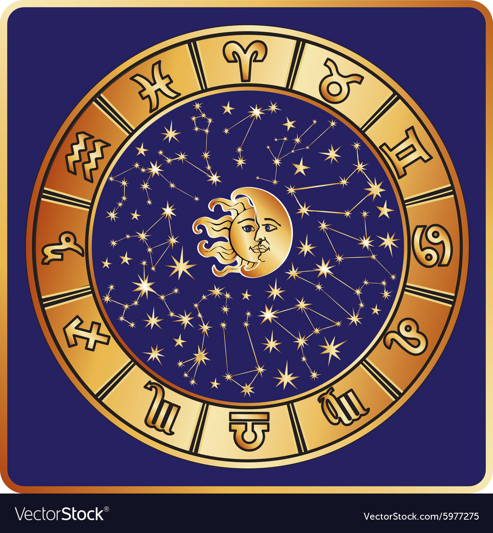 All zodiac signmoonsunhoroscope circle Royalty Free Vector