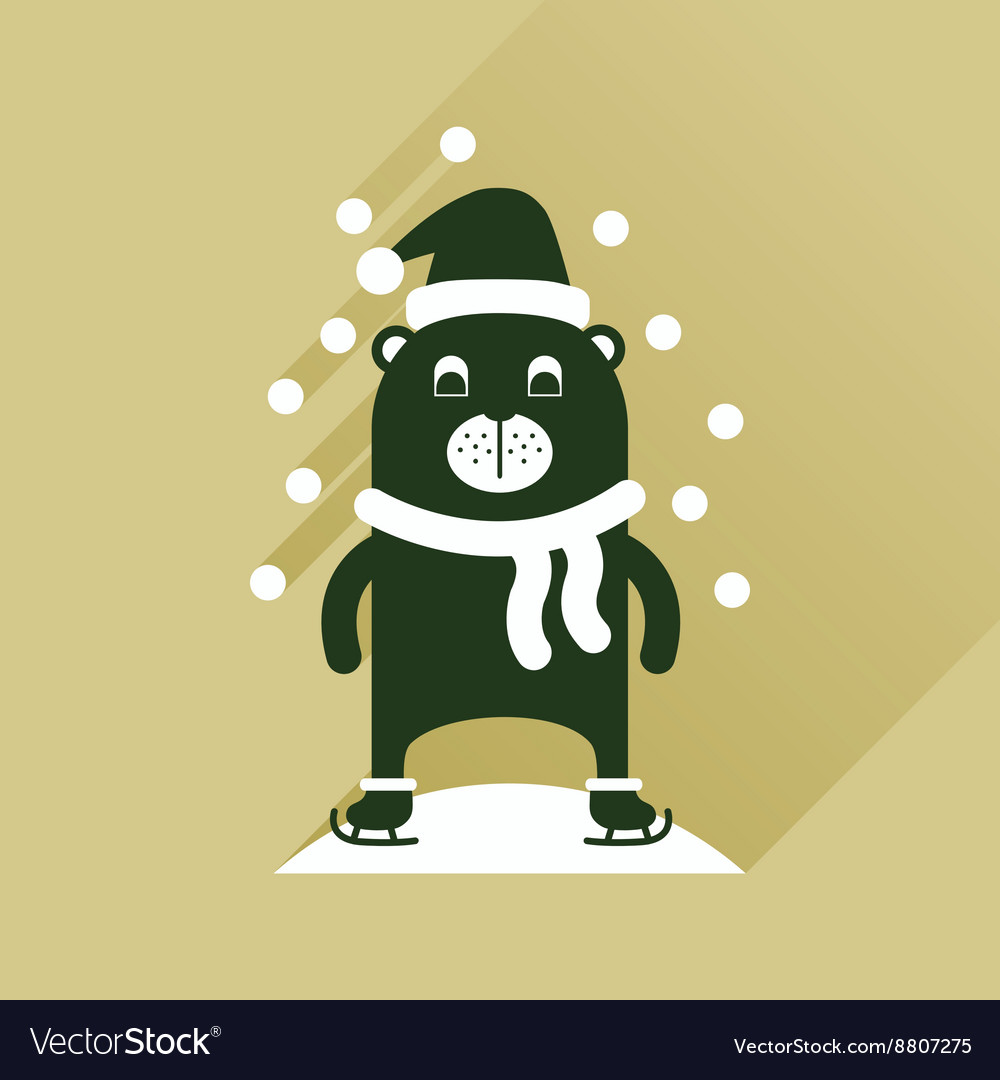 Flat icon with long shadow bear snow