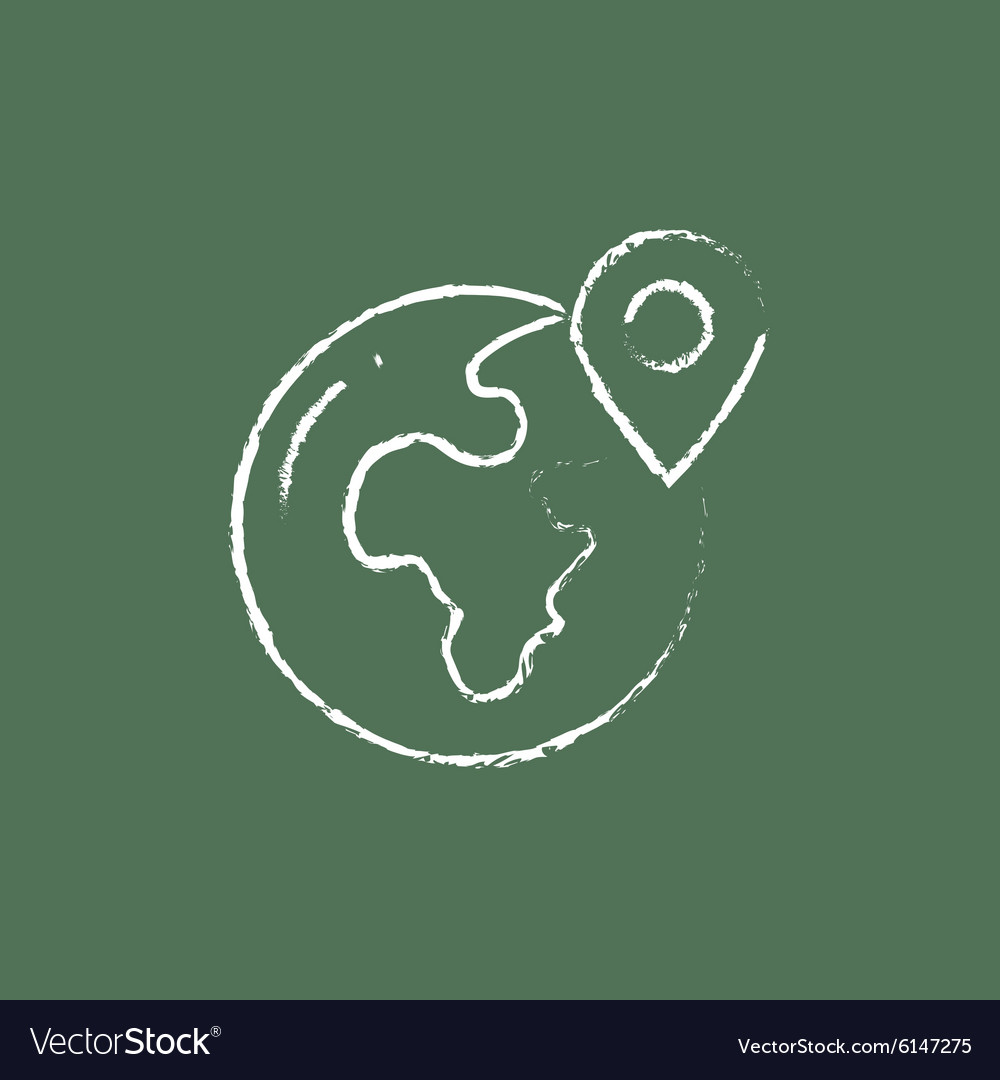Globe with pointer icon drawn in chalk