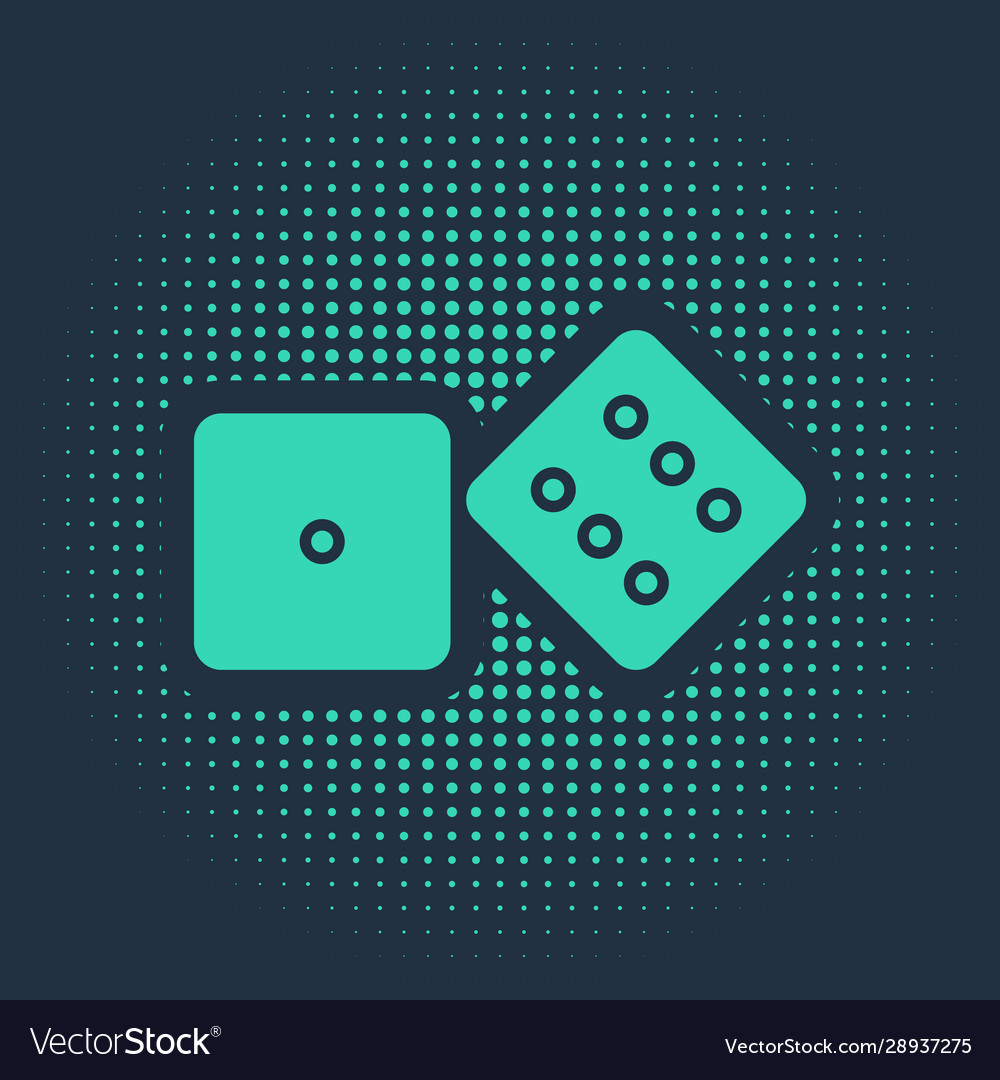 Green game dice icon isolated on blue background