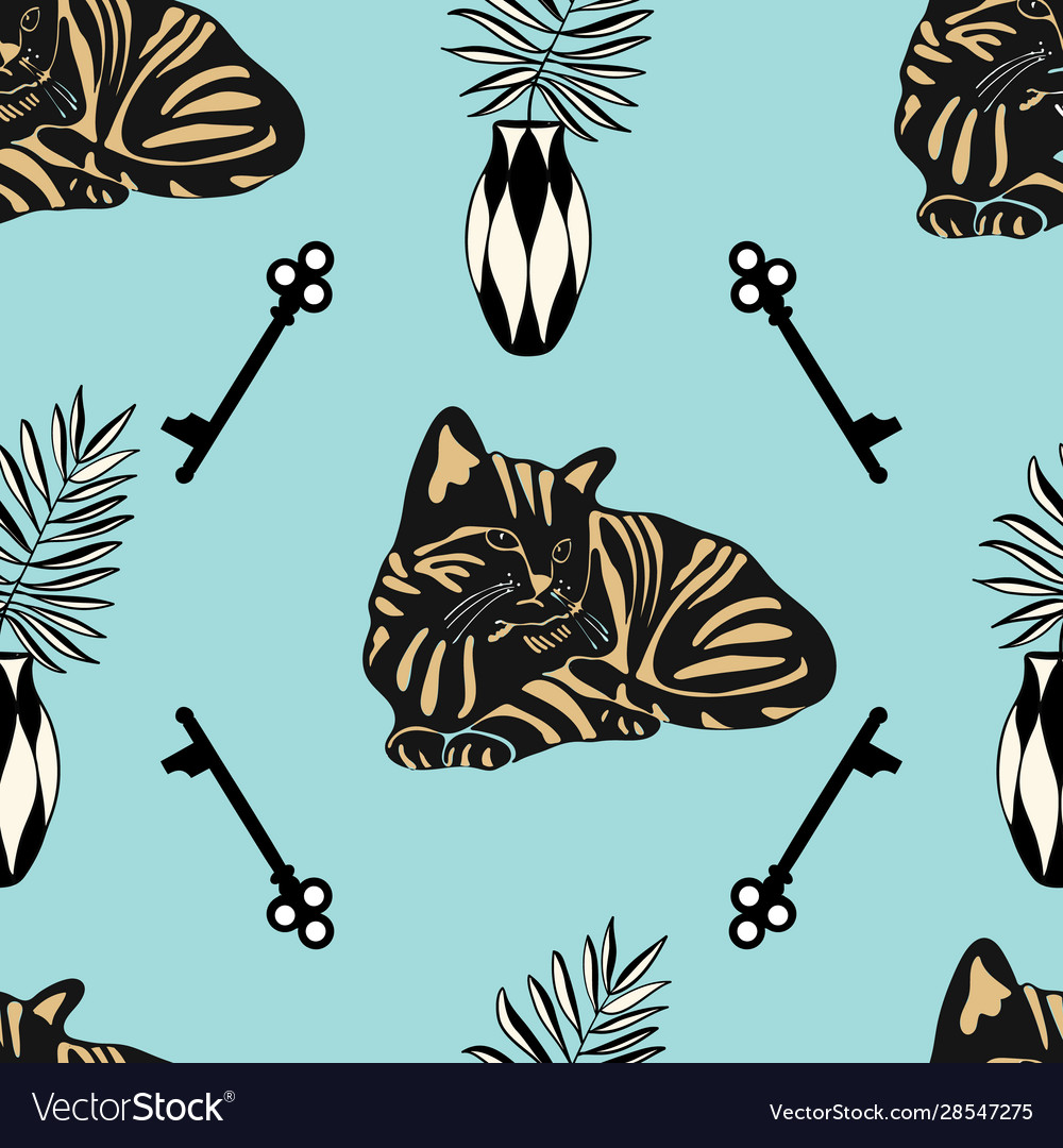 Kozy kitten repeat pattern seamless print vector image Kozy kitten repeat pattern seamless print