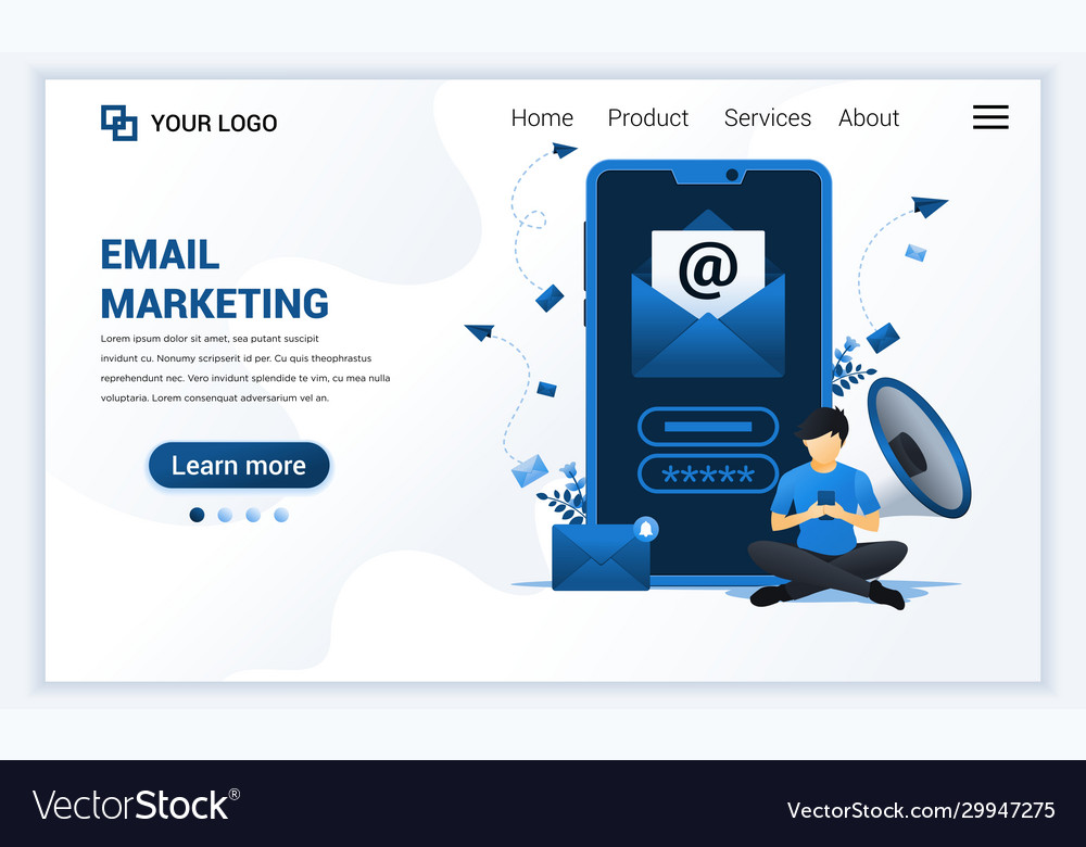 Landing page template email marketing services vector image Landing page template email marketing services