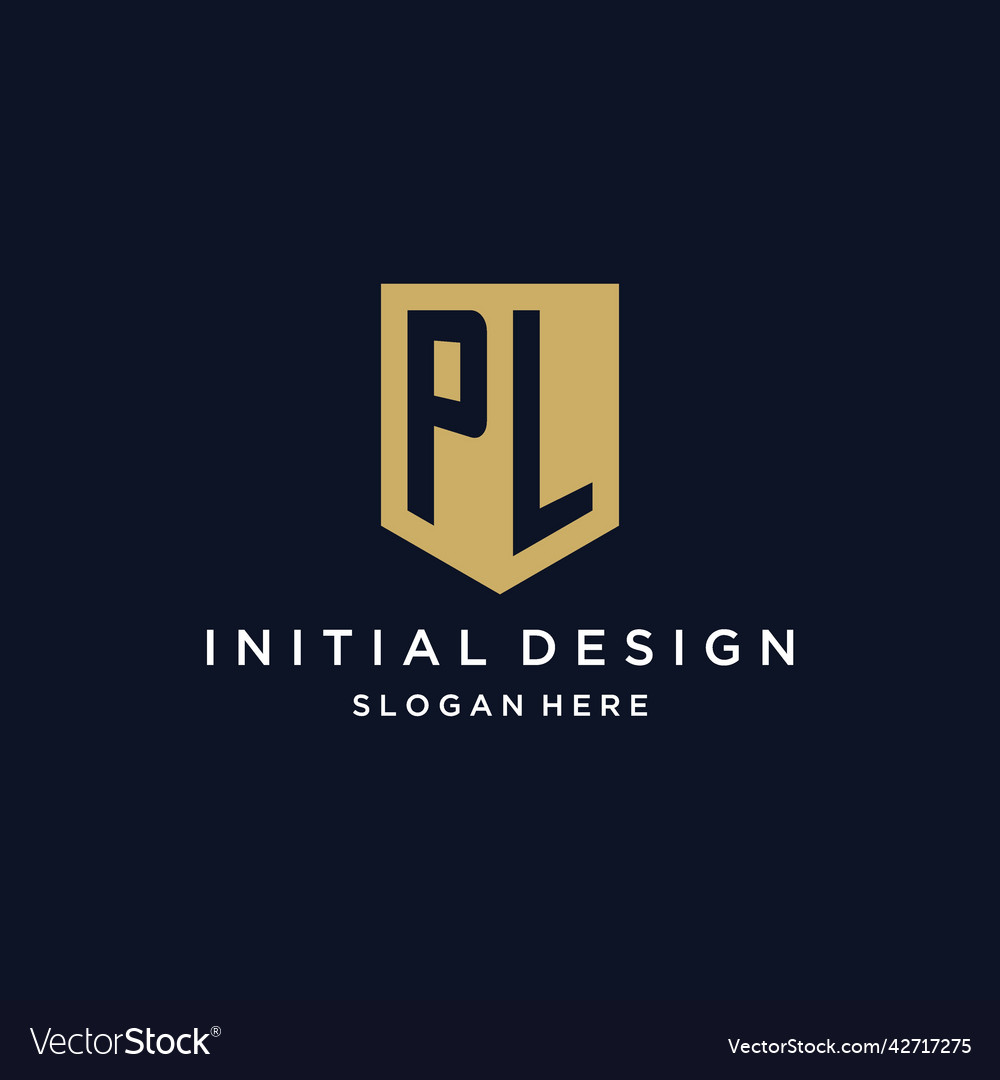 Pl monogram initials logo design with shield icon Vector Image