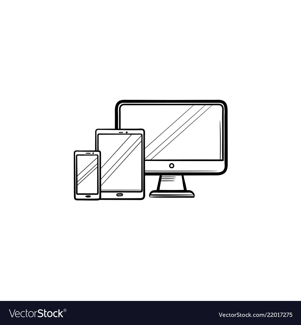 Smartphone tablet and monitor hand drawn outline