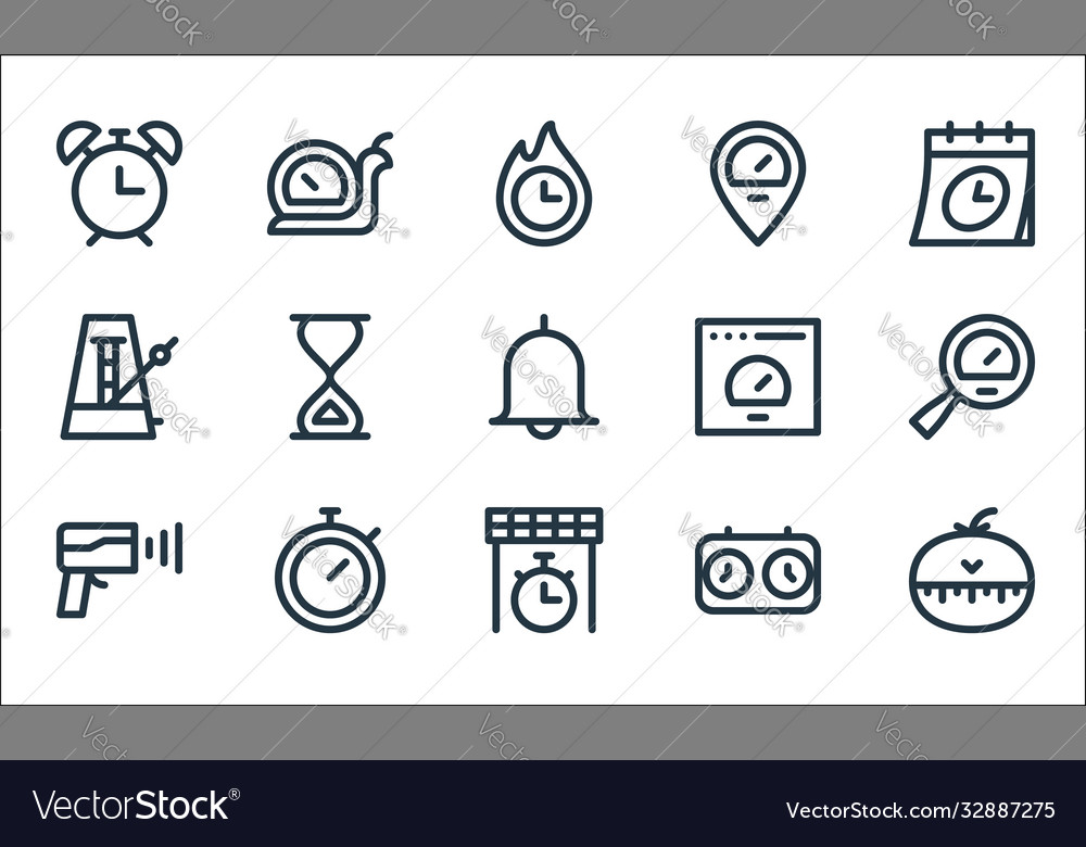 Speedometer and time line icons linear set Vector Image Speedometer and time line icons linear set