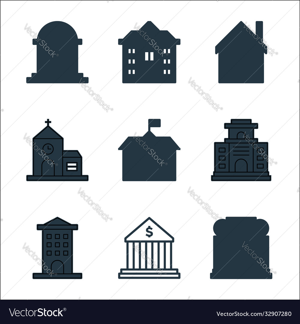 Building line icons linear set quality