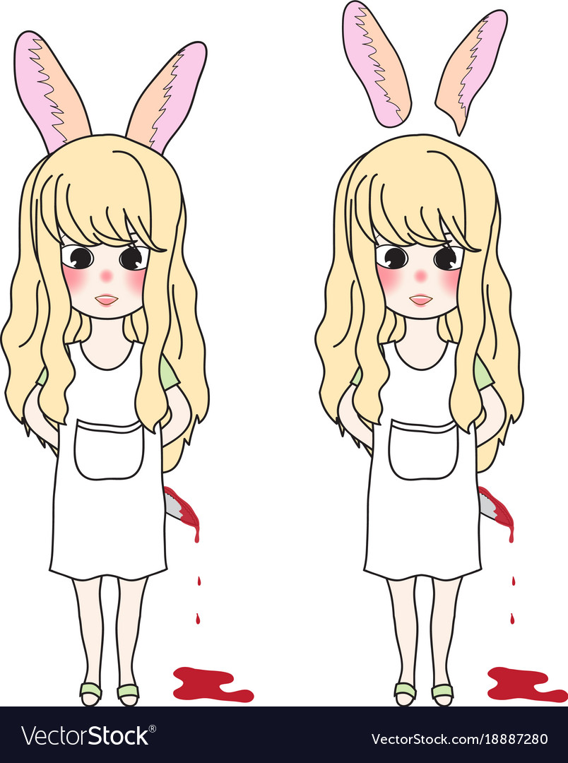 Curly Long Hair Girl With Rabbit Ears Holding Vector Image