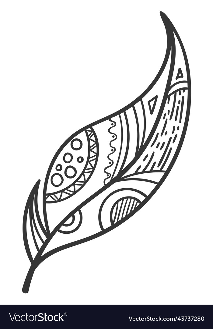 Decorative feather with hand drawn ethnic boho vector image Decorative feather with hand drawn ethnic boho