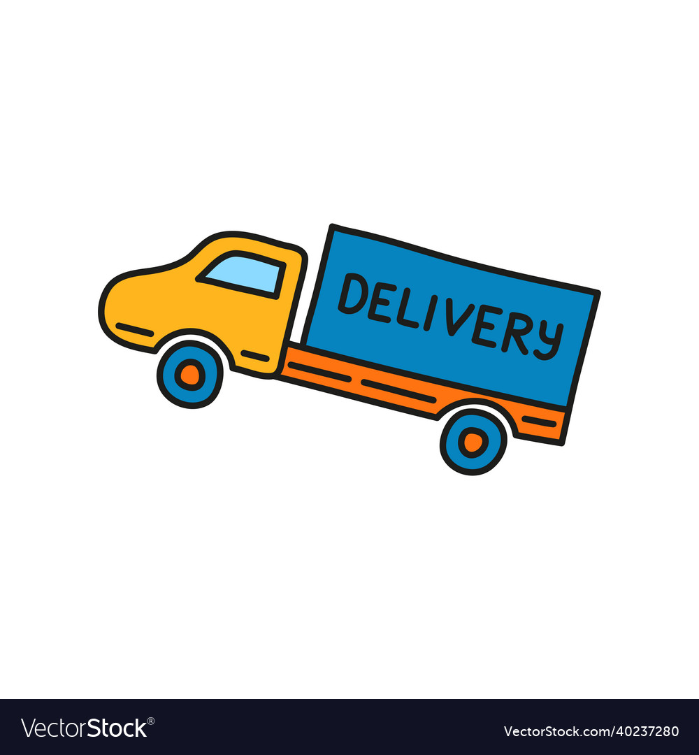 Doodle colored delivery truck Royalty Free Vector Image