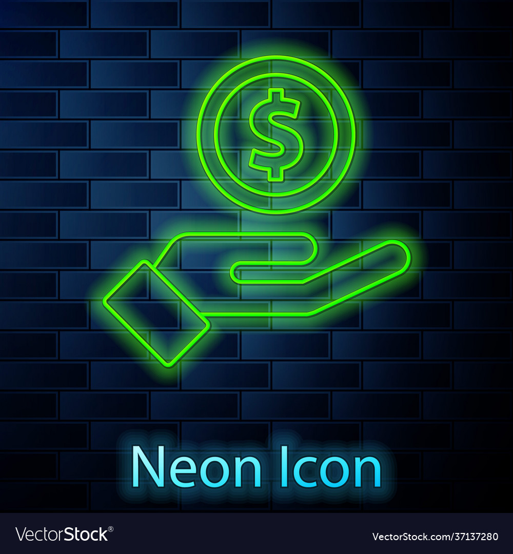 Glowing neon line human hand giving money icon Vector Image