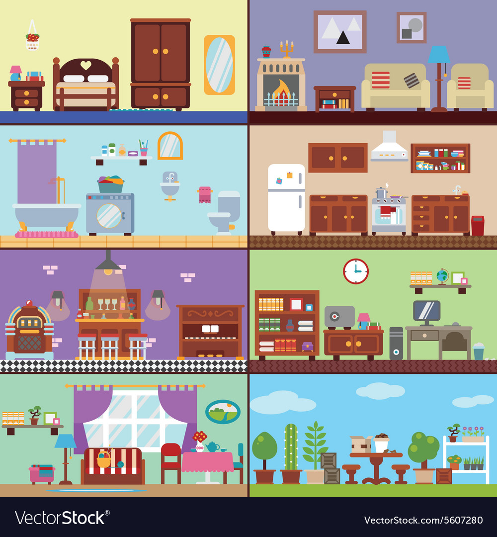 Four scenes of rooms in the house Royalty Free Vector Image