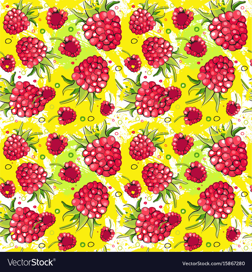 Seamless pattern raspberry fruits summer ornament