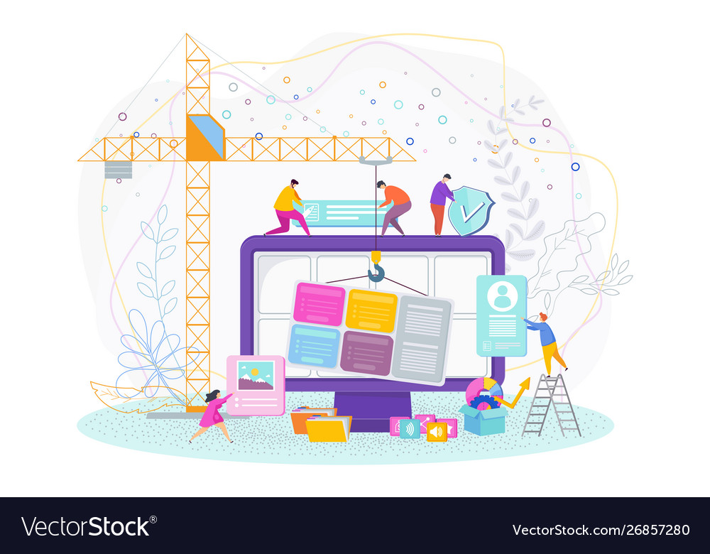 Tiny people are designing a website web design Vector Image Tiny people are designing a website web design