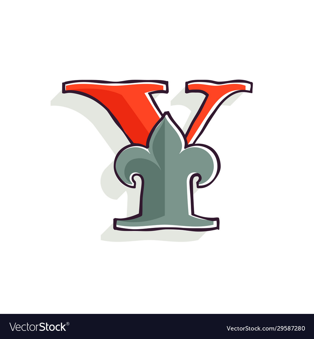 Y letter logo with french lily and offset