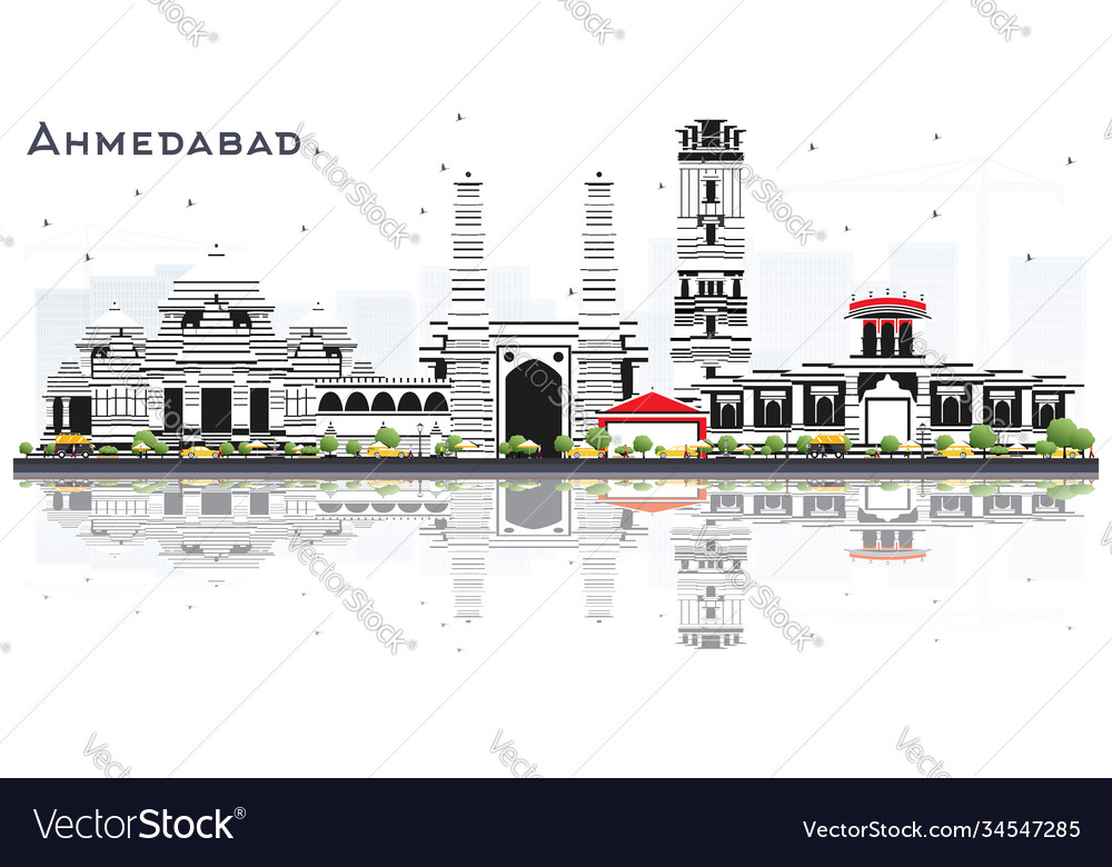 Ahmedabad india city skyline with color buildings Vector Image