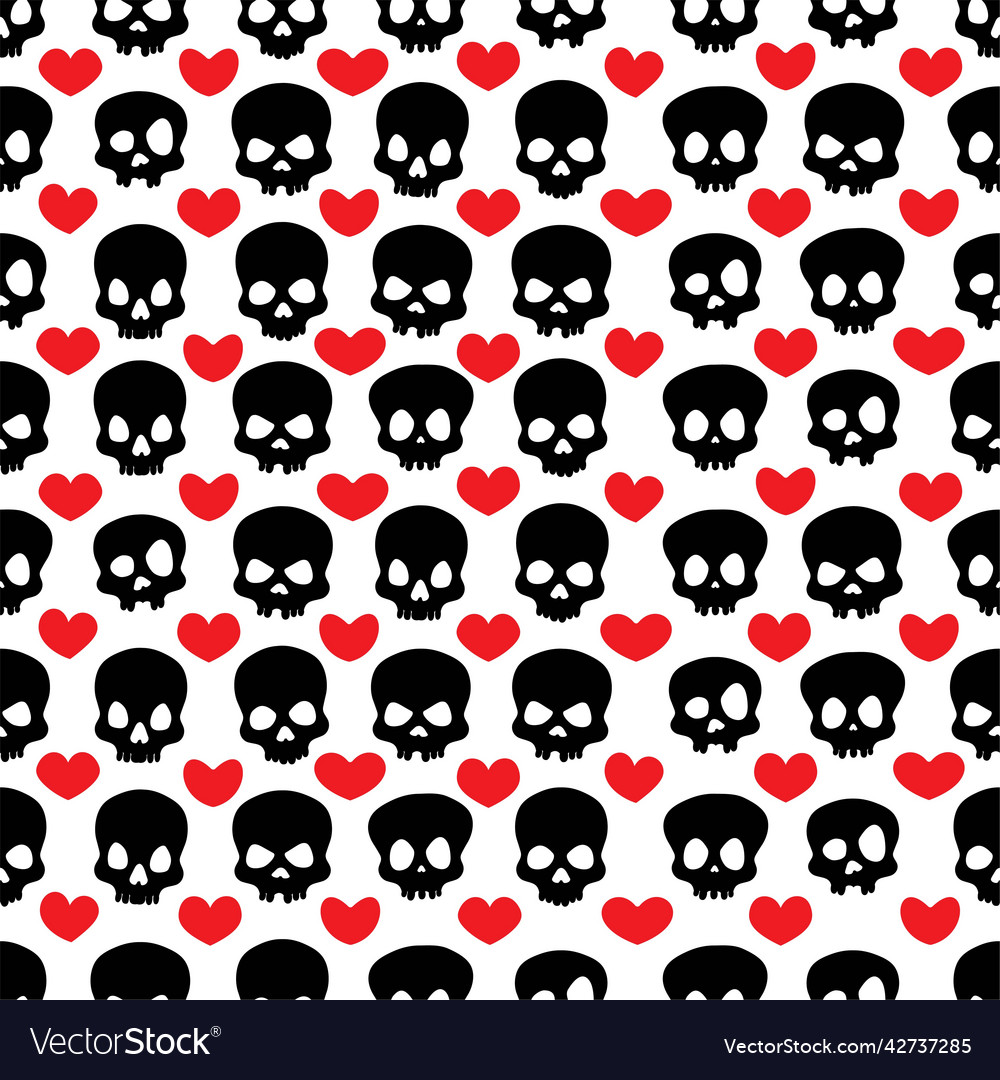 Black skull and hearts background vector image Black skull and hearts background
