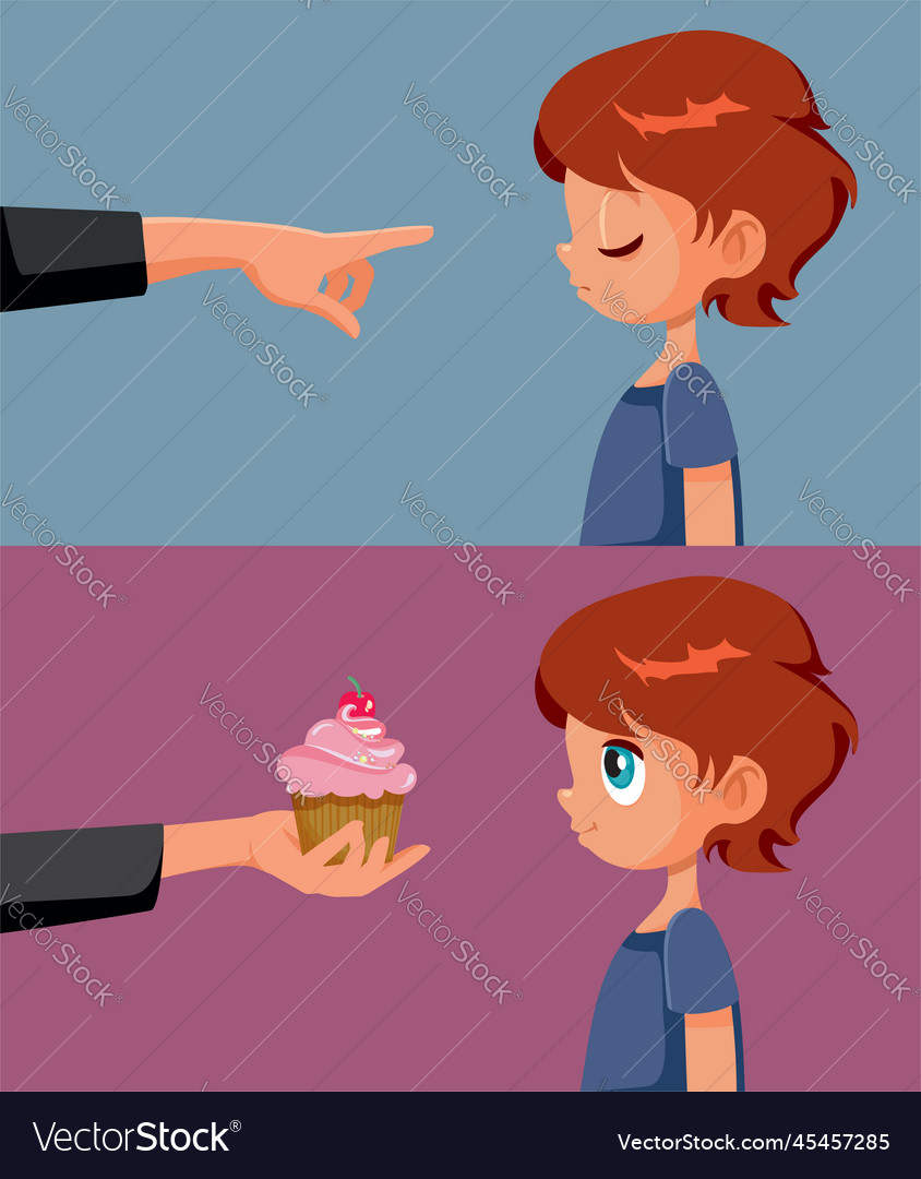 Child responding to punishment or reward Vector Image