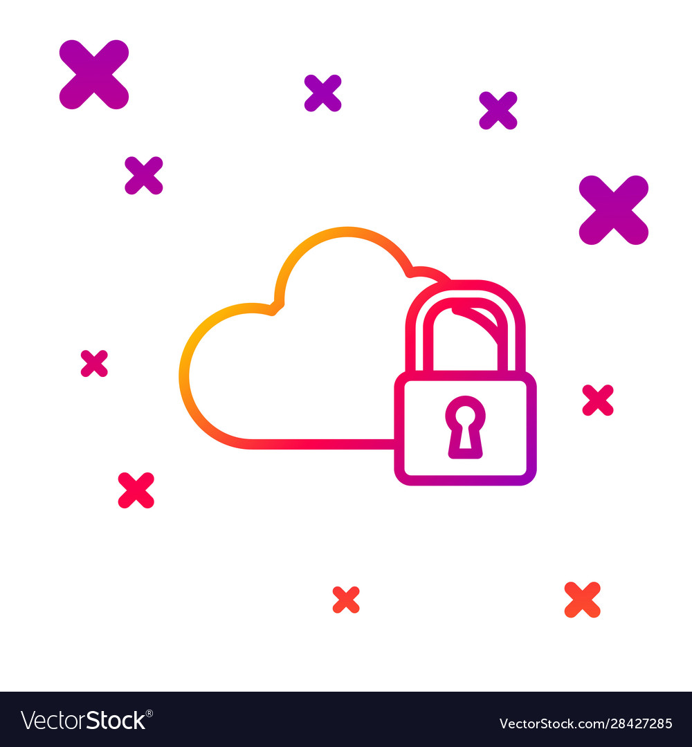 Color line cloud computing lock icon isolated vector image Color line cloud computing lock icon isolated
