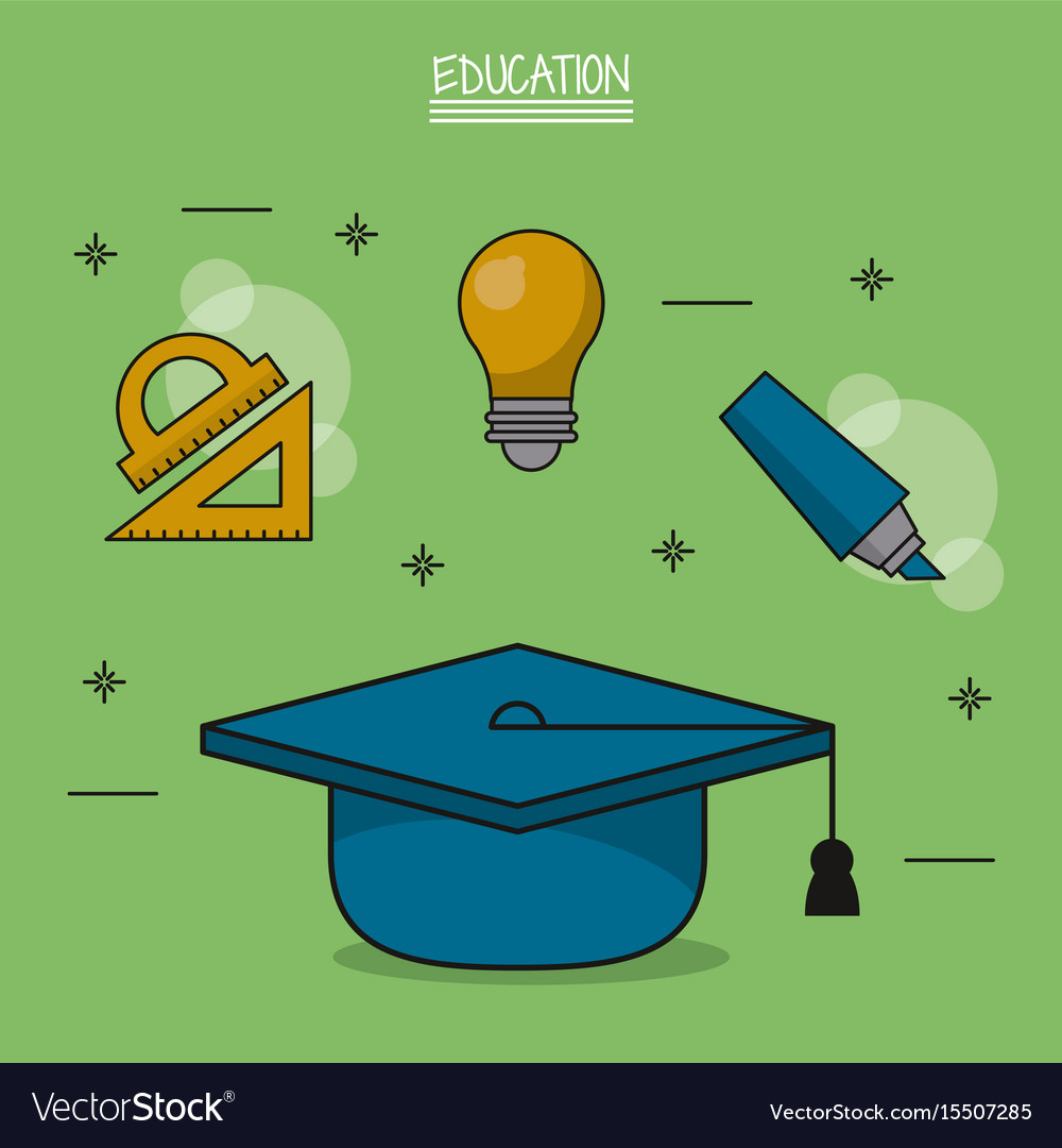 Colorful poster of education with graduation cap