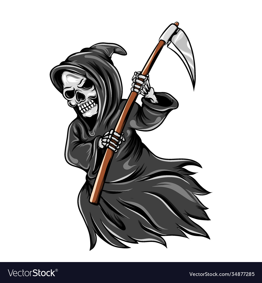 Grim reaper flaying and holding scythe Royalty Free Vector