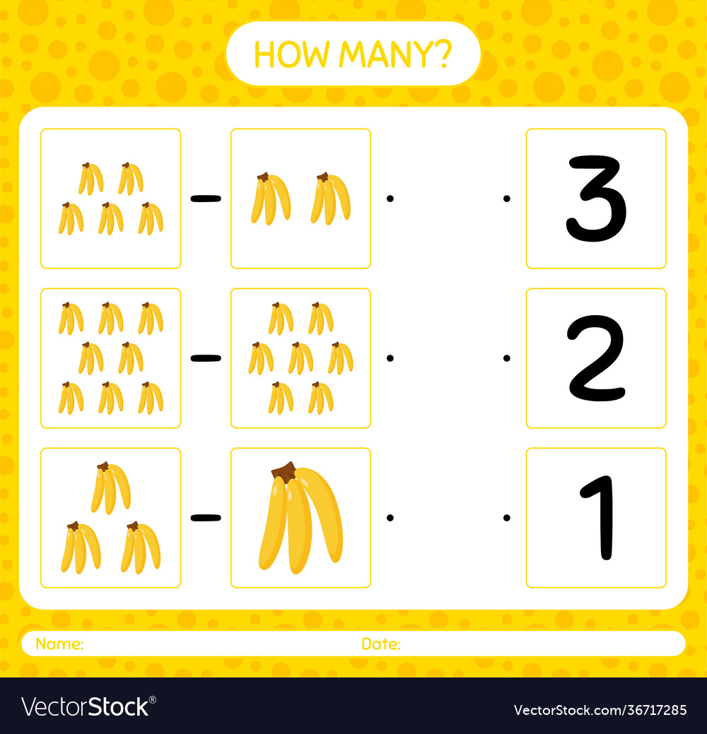 How many counting game with banana worksheet vector image How many counting game with banana worksheet