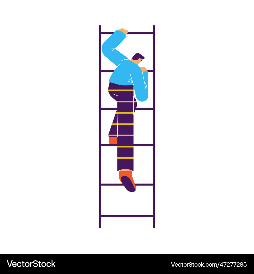 Man going down fire escape flat style Royalty Free Vector