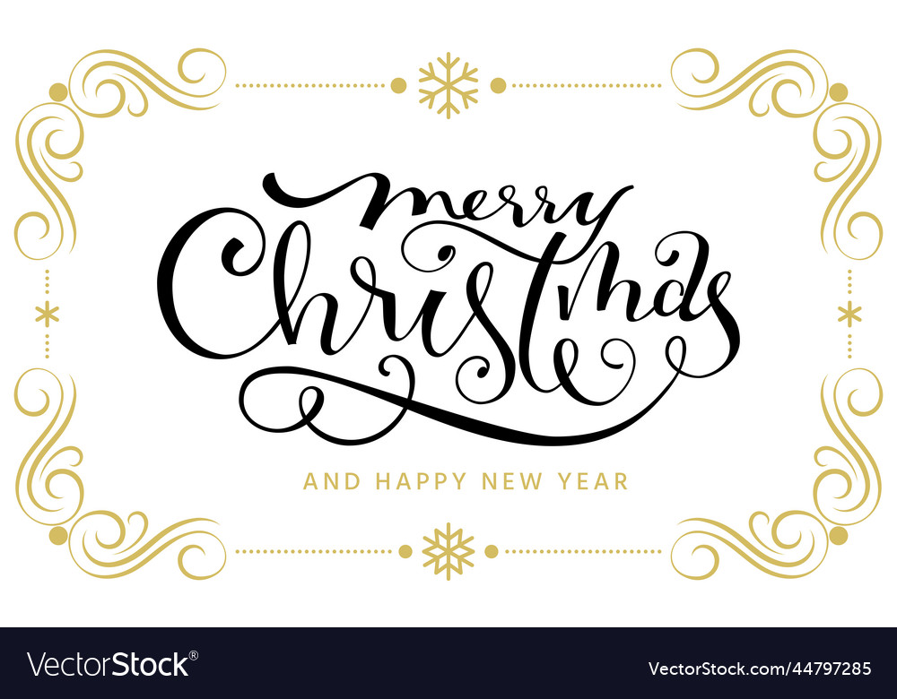 Merry christmas ink pen calligraphy vintage card Vector Image