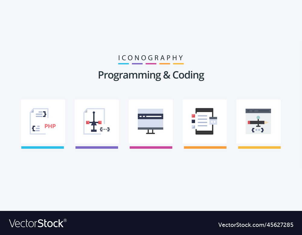 Programmierung und Kodierung von flachen 5 Icon-Pack einschließlich