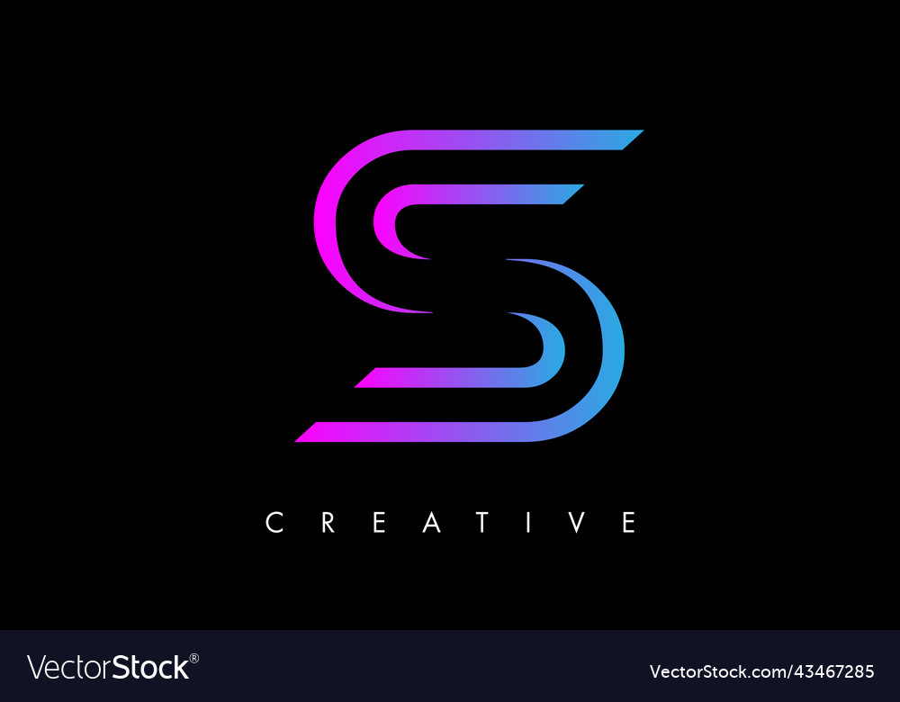 S letter logo monogram with purple violet lines Vector Image