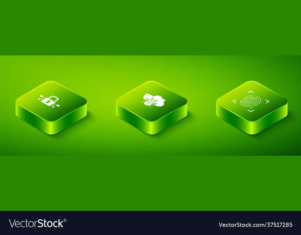 Set isometric system bug on a cloud fingerprint vector image Set isometric system bug on a cloud fingerprint