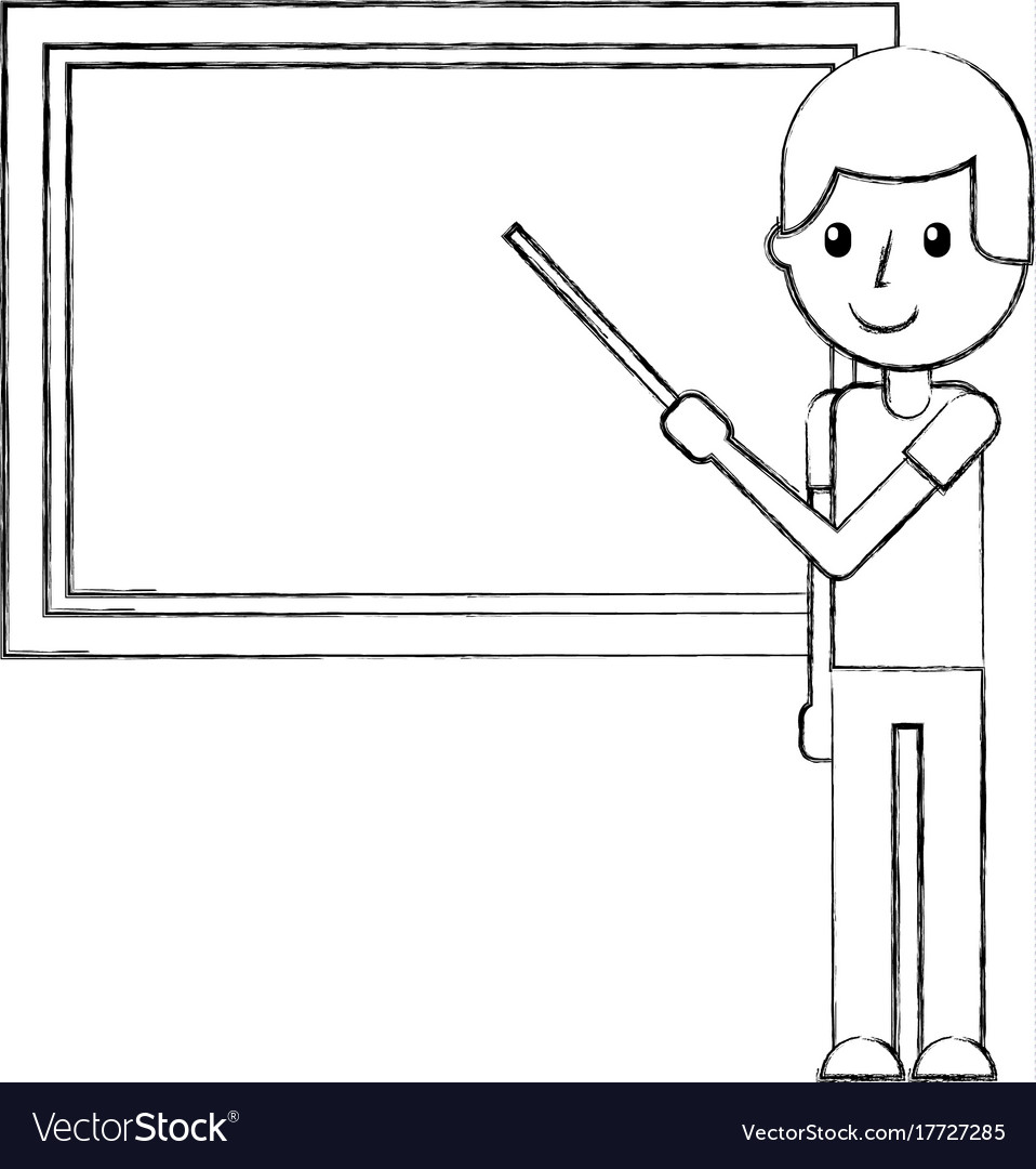 Teacher with pointer showing on board lesson