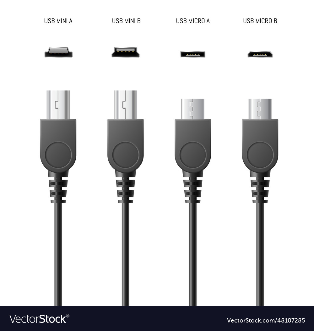 Usb cables and sockets set realistic connector Vector Image